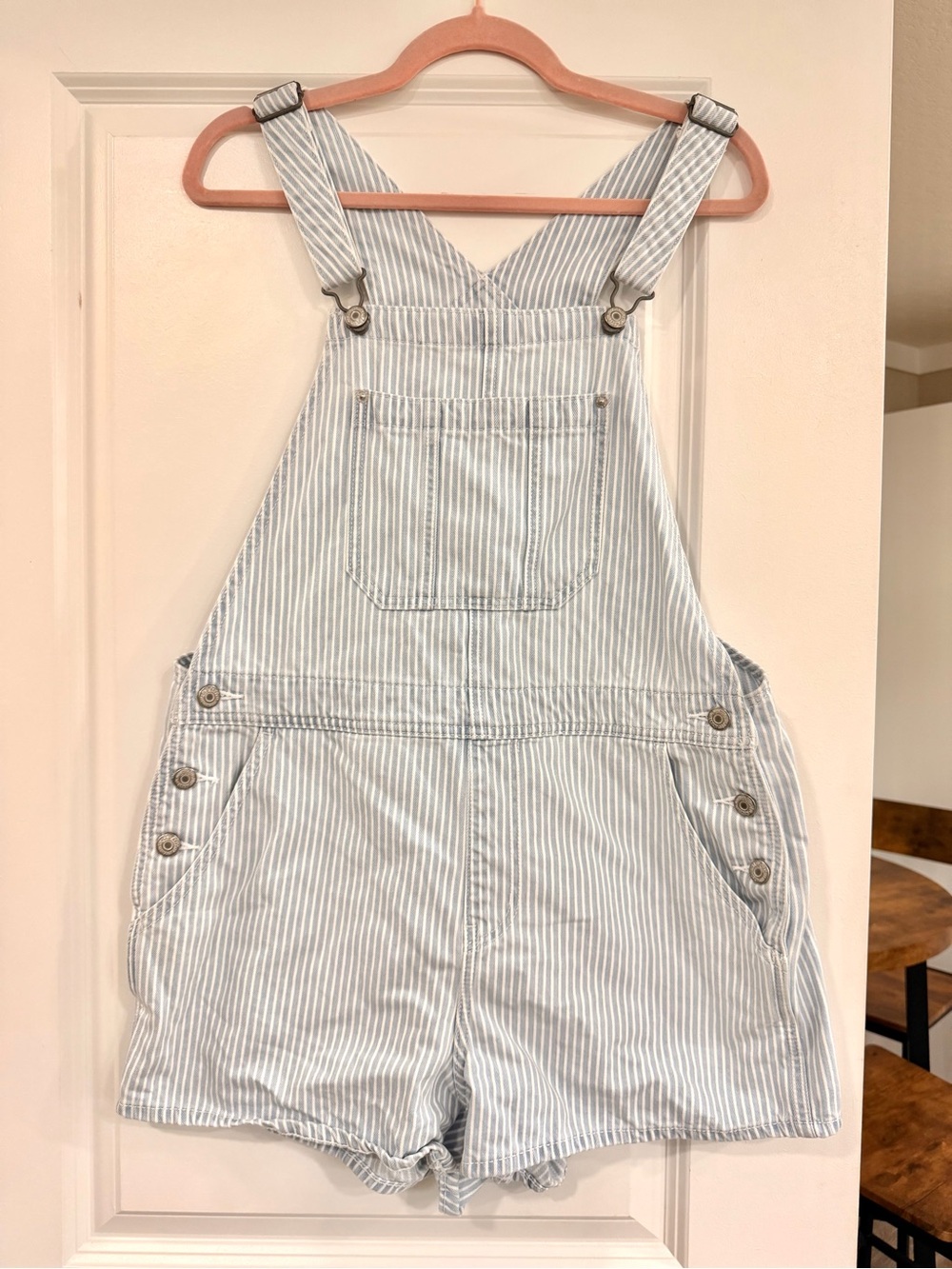 Old Navy Striped Short Overalls - Light Blue
